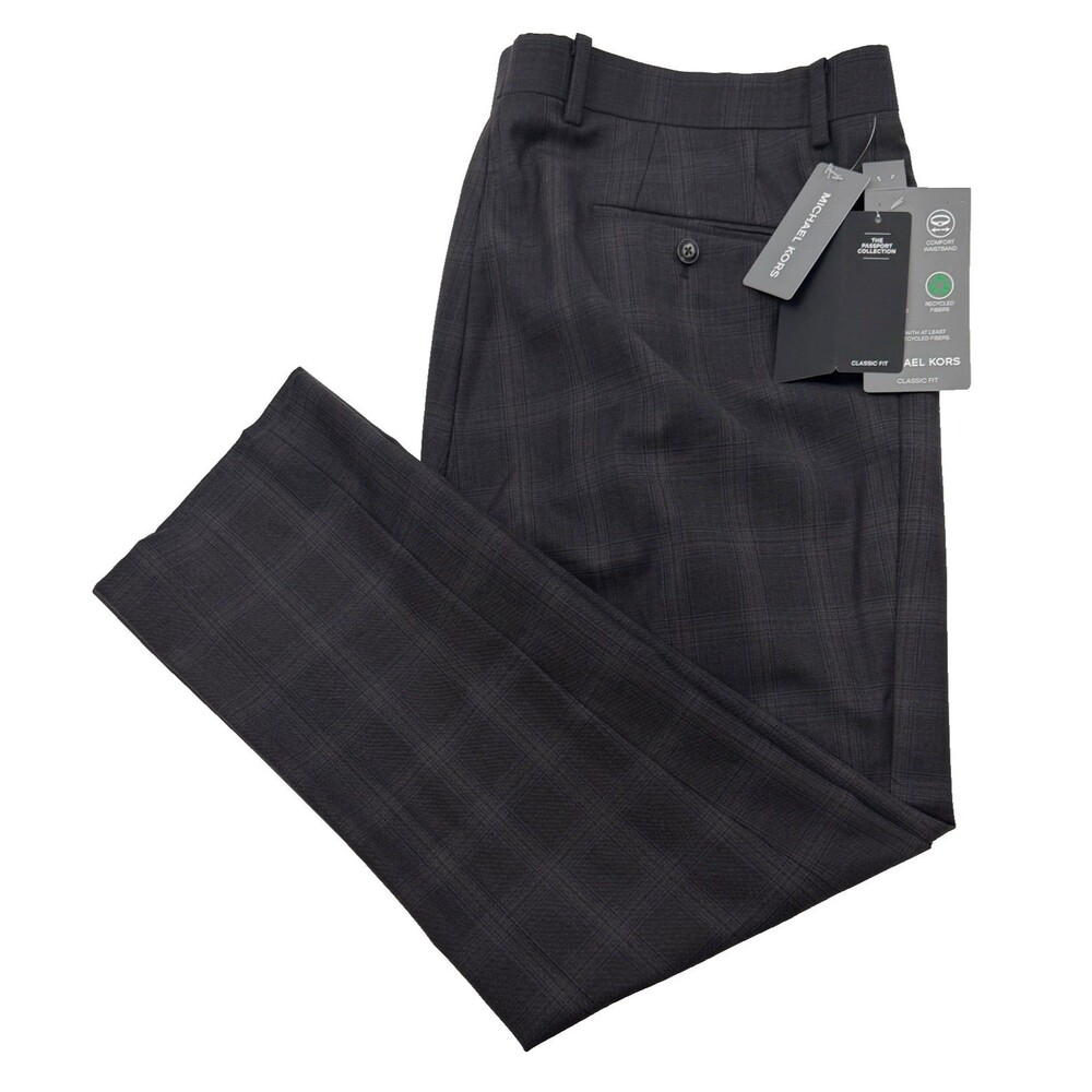 $95 NEW MICHAEL KORS MENS 34X29 BROWN PLAID SOFT TROUSERS DRESS PANTS SLACKS